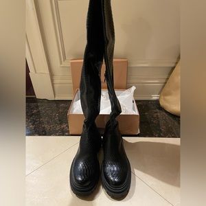 SIMMI LONDON | Black Snake Print Thigh High Boots